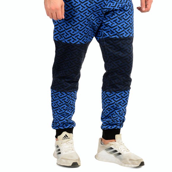 Versace Men's "Mitchel Fit" Navy Blue Greeca Print Fleece Track Sweat Pants - Picture 2 of 6